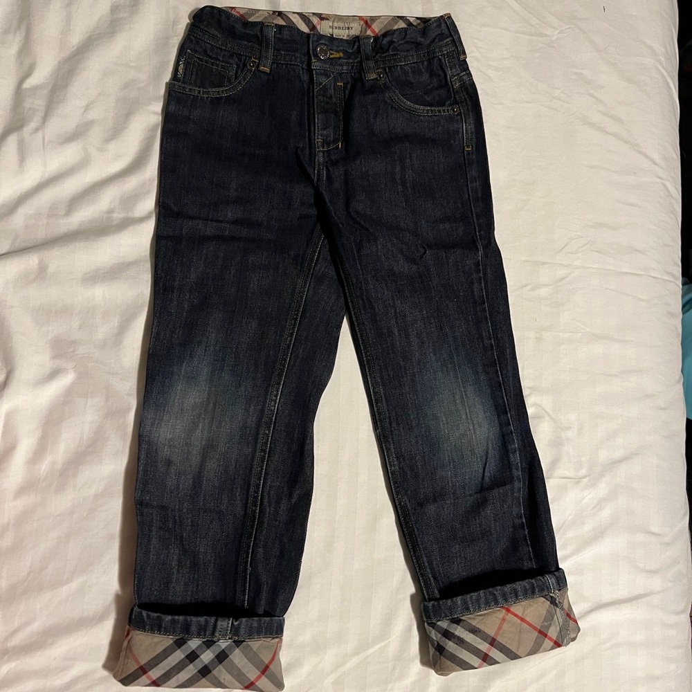 Burberry Kids jeans logo pocket plaid lining size 6Y